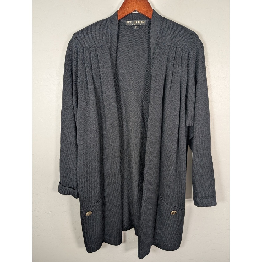St John Sweater‎ Womens Petite Santana Knit Open Front Cardigan Pockets